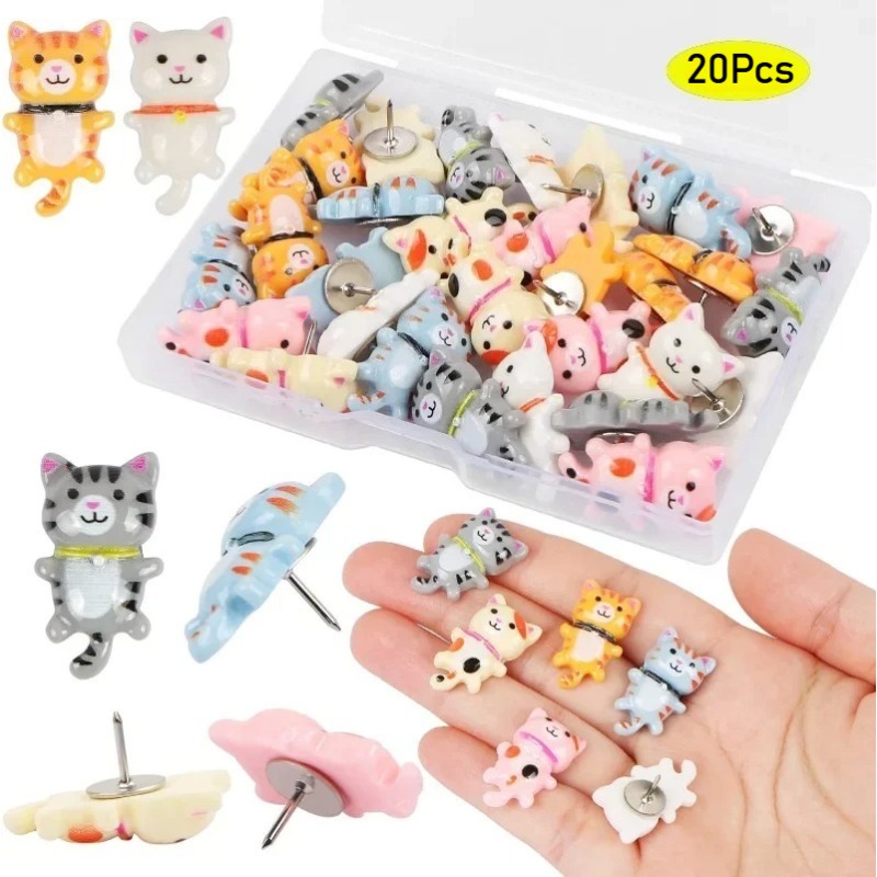 Bulletin Board Cork - 20個入り 可愛い樹脂製猫プッシュピン 装飾用動物型画鋲 コルクボード用画鋲 掲示板 写真