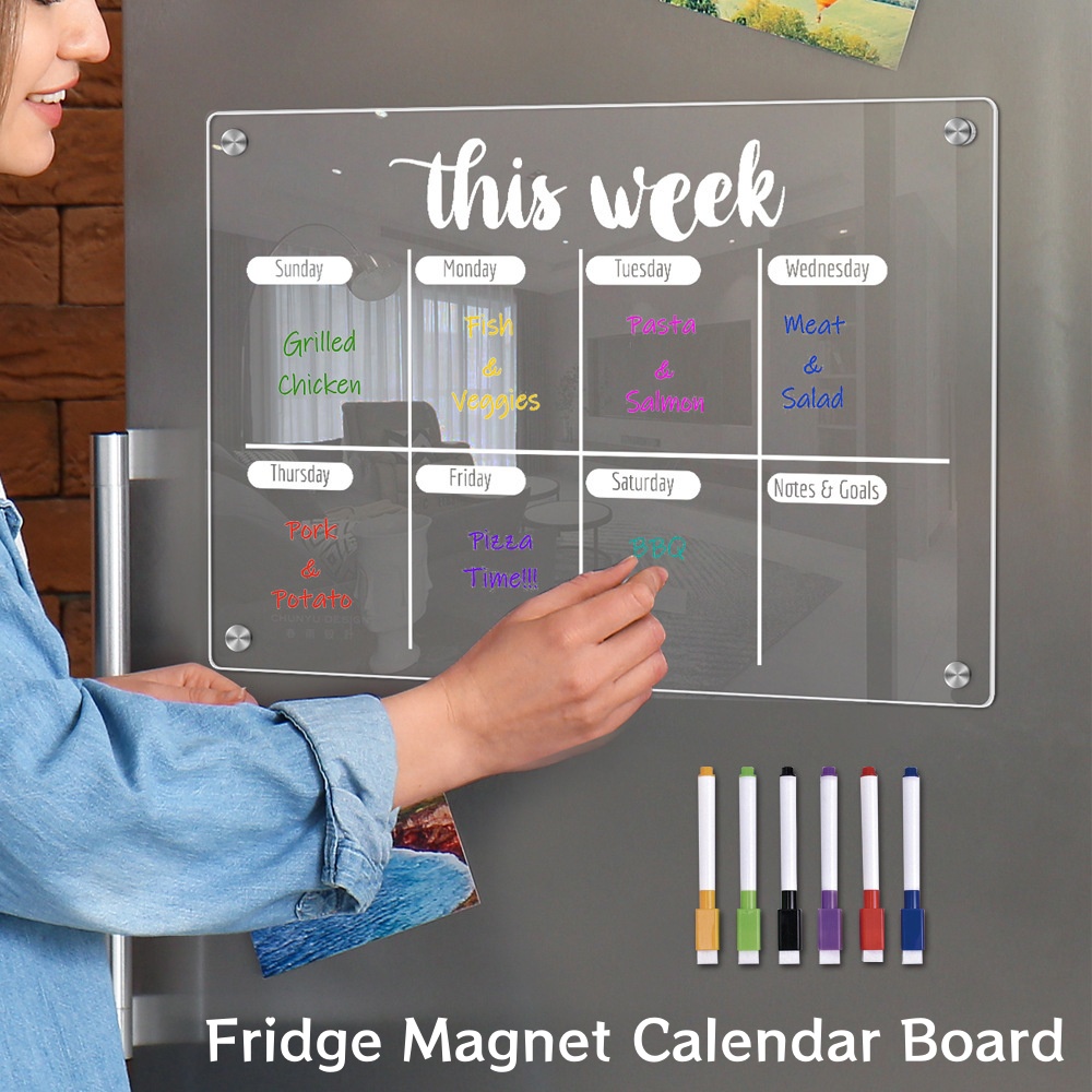 Magnetic Whiteboard Calendar - 再利用可能なドライイレース冷蔵庫ホワイトボード、磁気カレンダーボード、ウィークリープランナー、アクリルステッカー、メッセージ、メニューガジェット
