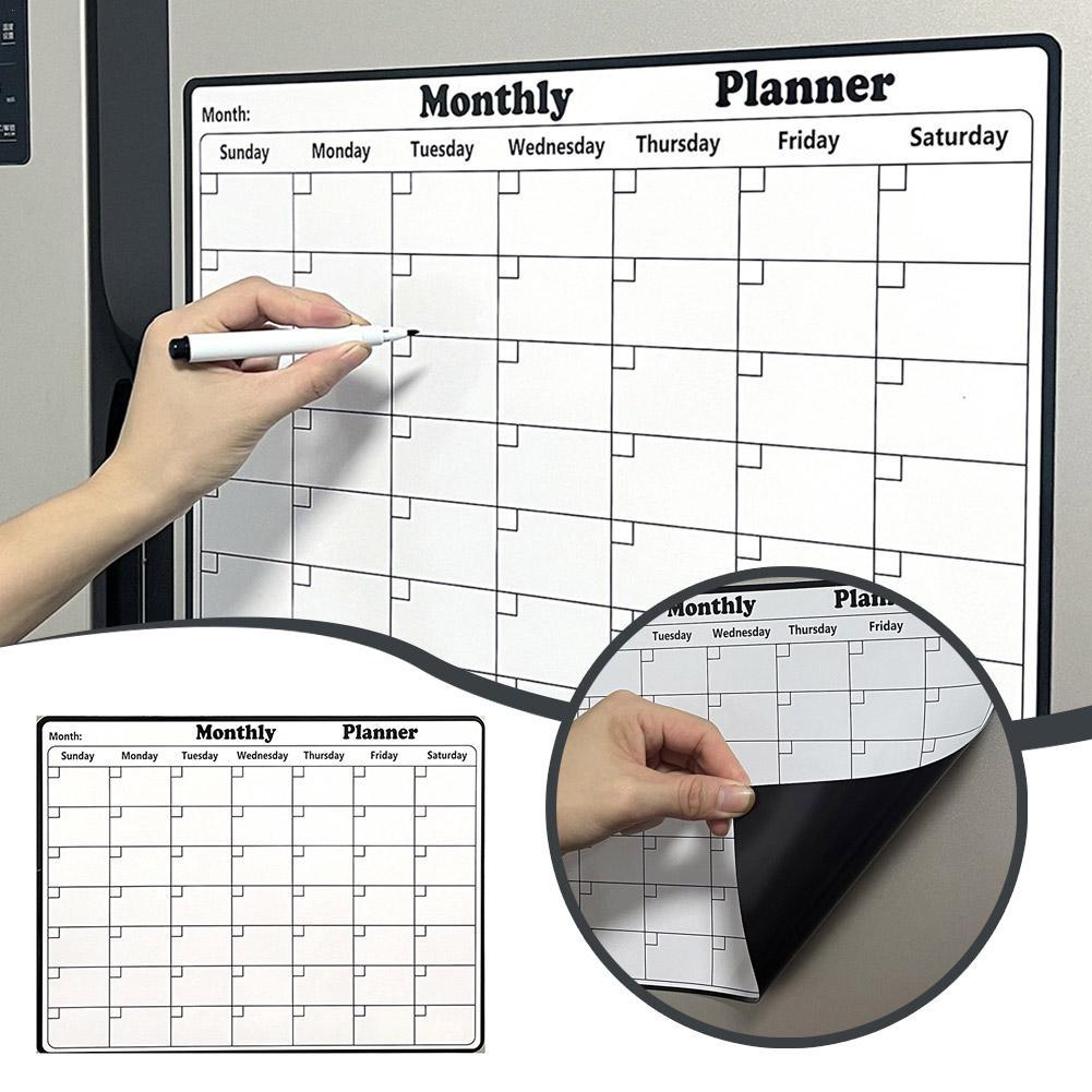Magnetic Whiteboard Calendar - スタイリッシュな磁気ドライイレースカレンダーホワイトボード磁気冷蔵庫ステッカーウィークリーマンスリープランナースケジュールメッセージボード