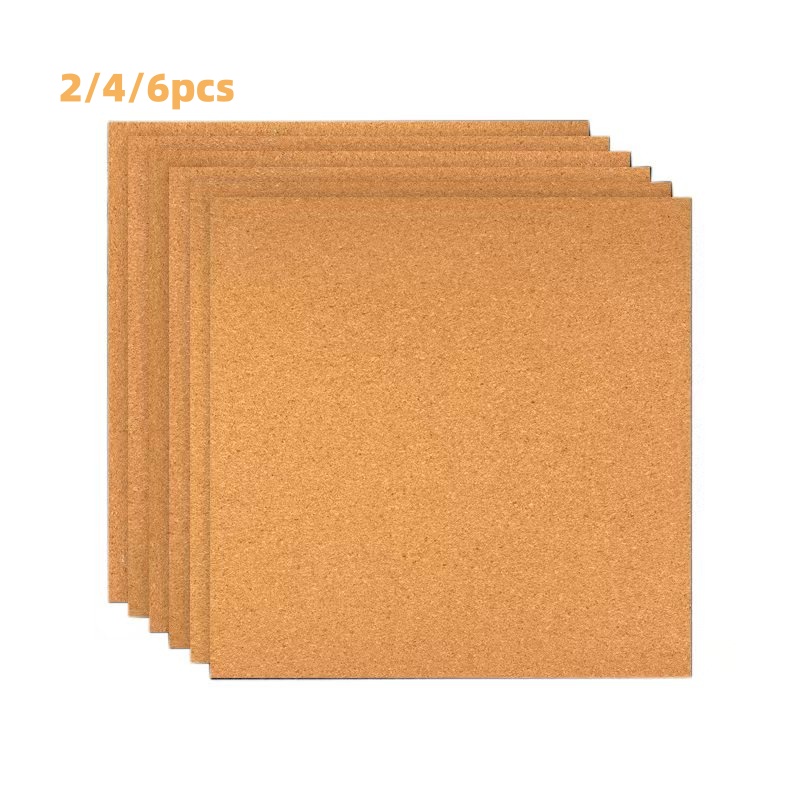 Bulletin Board Cork - 粘着裏地付き正方形コルクボード2/4/6枚、サイズ12インチ×12インチ（30×30cm）、厚さ6mm（0.236インチ）、壁に貼る粘着式掲示板、コルクボードシートに最適、学校、オフィス、家の装飾に使用可能
