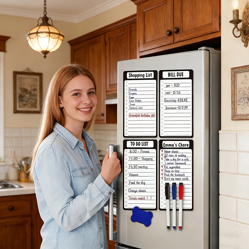 Magnetic Whiteboard Calendar - 磁気消去可能な冷蔵庫メッセージボード、5個セット、マーカーで再利用可能な書き込み、家庭用キッチンショッピングリストプランナー