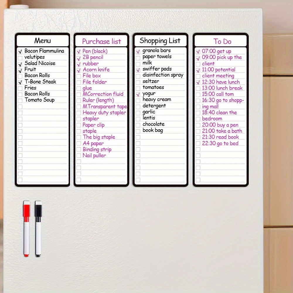 Magnetic Whiteboard Calendar - 磁気式ドライイレースリストボード 4 個 - 4 x