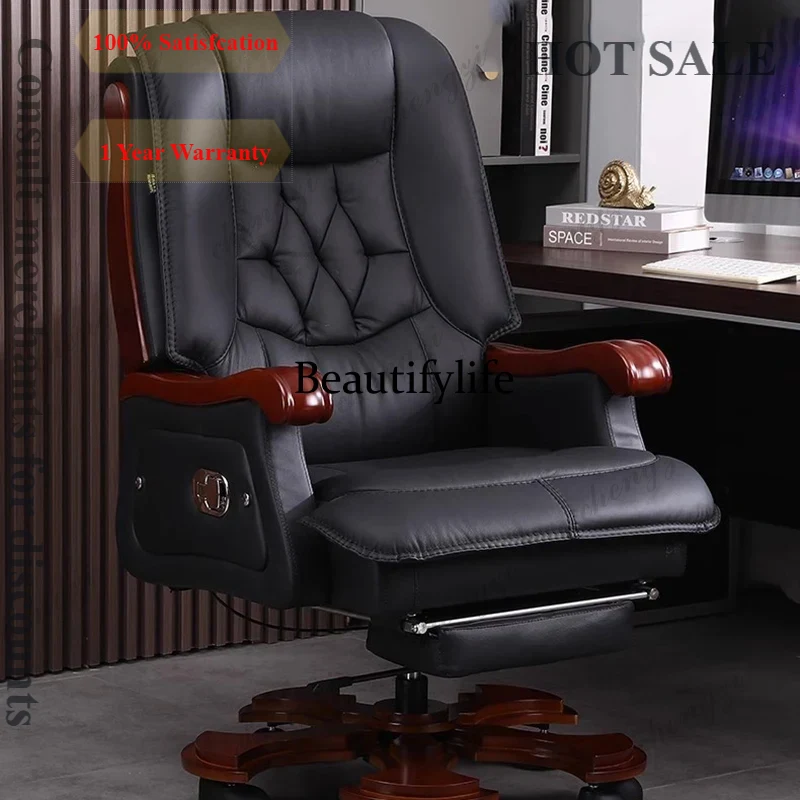 Office Furniture First - R134 レザーチェア第一層牛革大型ビジネスリクライニングオフィスチェア無垢材マッサージチェイスデビューローラウンジ家具