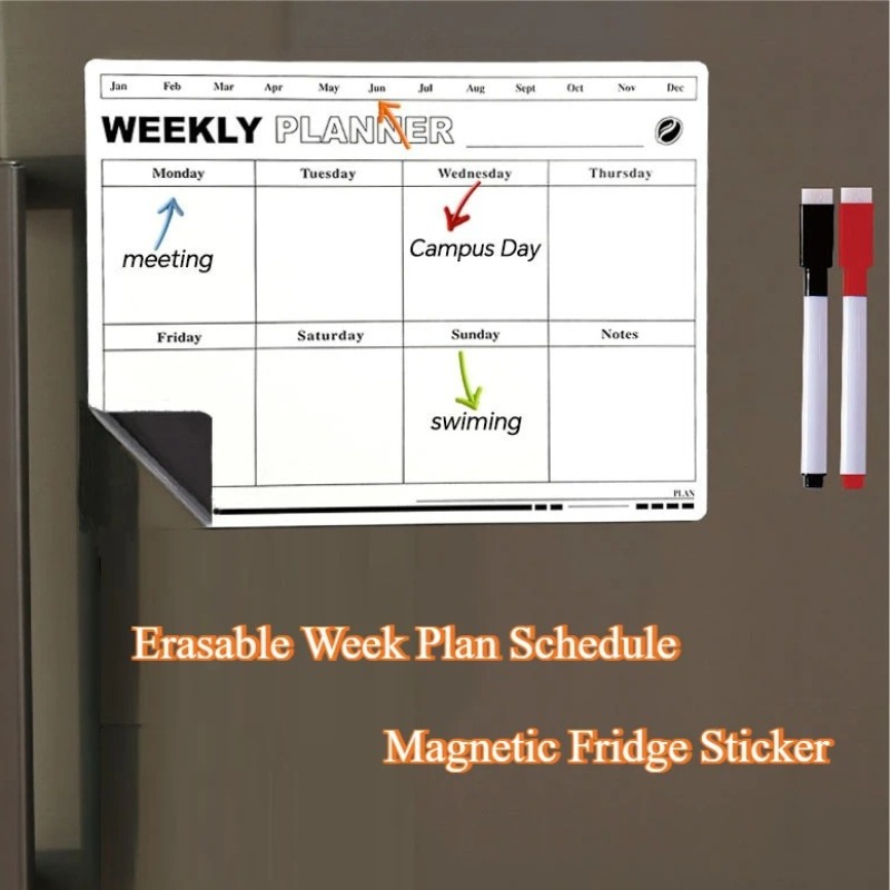 Magnetic Whiteboard Calendar - 消去可能な週間計画スケジュールカレンダー軟磁性冷蔵庫ステッカーホワイトボードメッセージボードメモ冷蔵庫マグネット