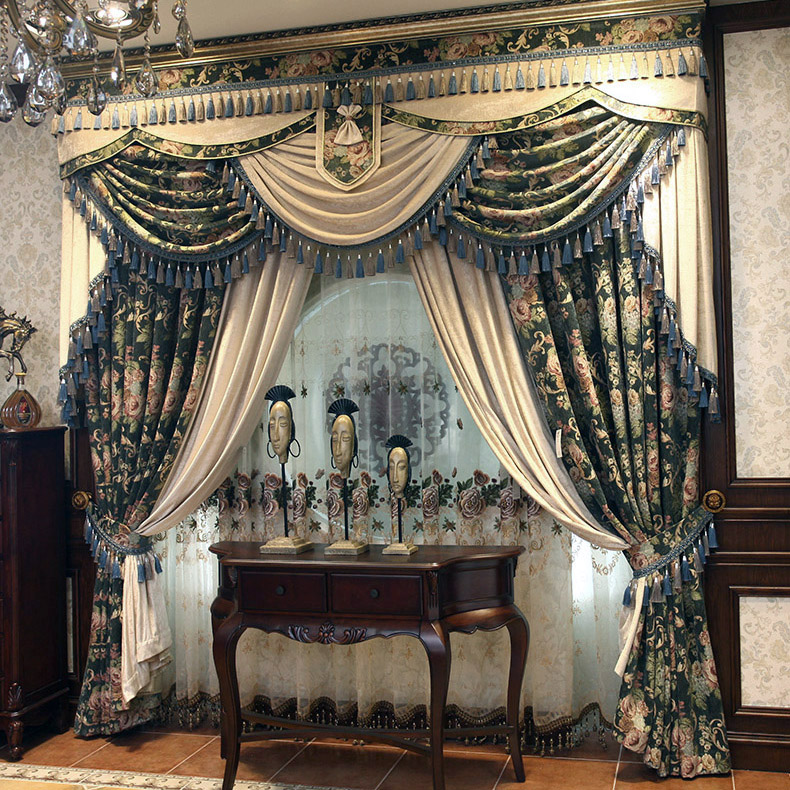 Office Furniture Hong Kong - カエル王伝説究極の古代花柄カーテングリーンクラシックリビングルーム寝室カーテンアイボリーダイニングルームカーテン