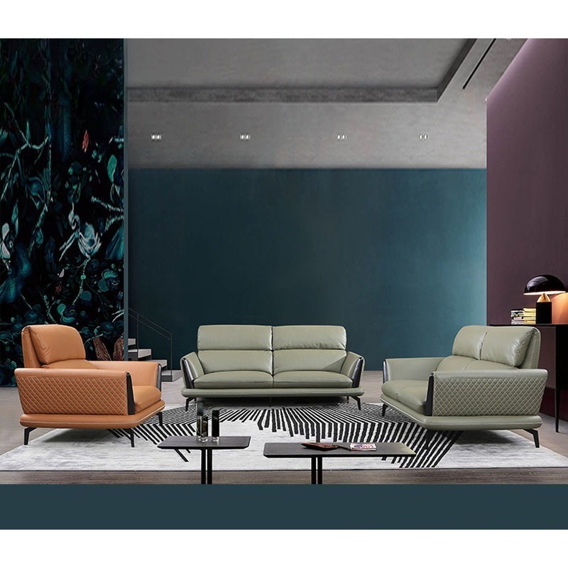 Office Furniture First - 革製ソファ、高級ヴィラ、1階、牛革製住宅、イタリア製ミニマリスト3人掛けオフィス家具、