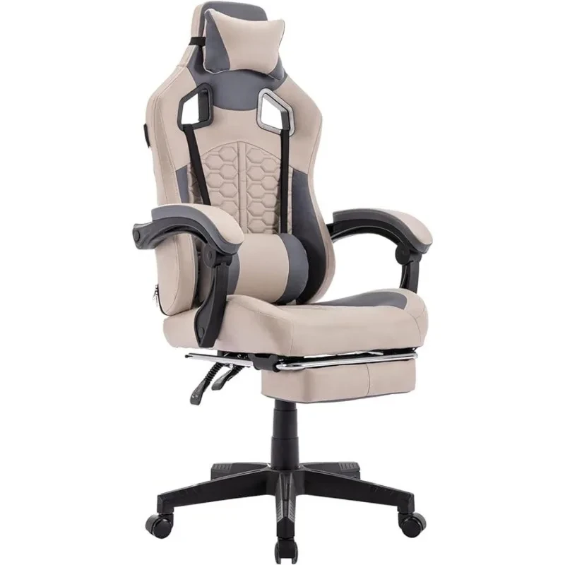 Office Furniture Com - PCゲーム用エルゴノミックチェア、フットレスト、快適な背もたれ、ランバーサポート、マッサージ機能付き