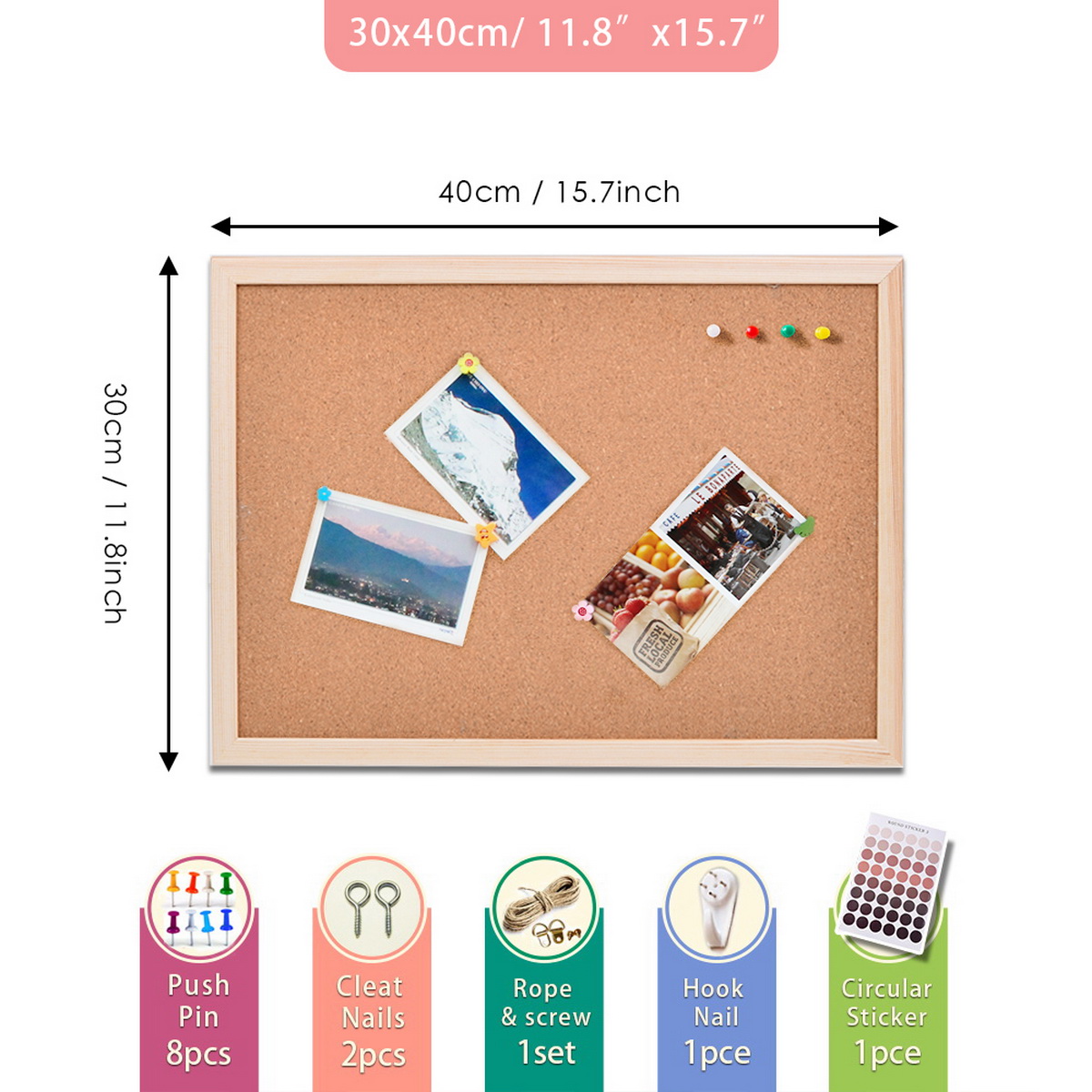 ヴィンテージパインウッドフレームコルクボードメッセージボード - Bulletin Board Cork のレビューと価格
