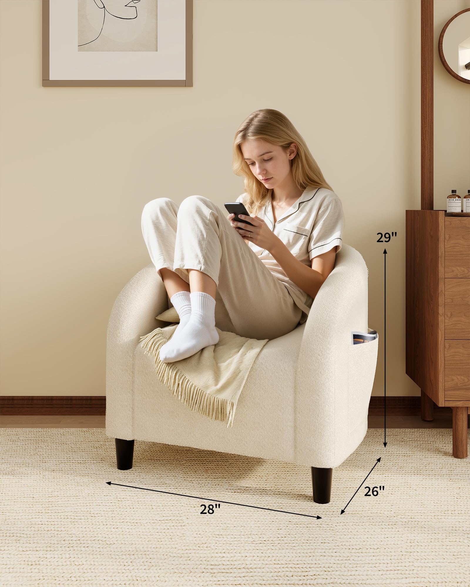 アクセントチェア ブークル バレルチェア リビングルームチェ - Office Furniture Hong Kong のレビューと価格